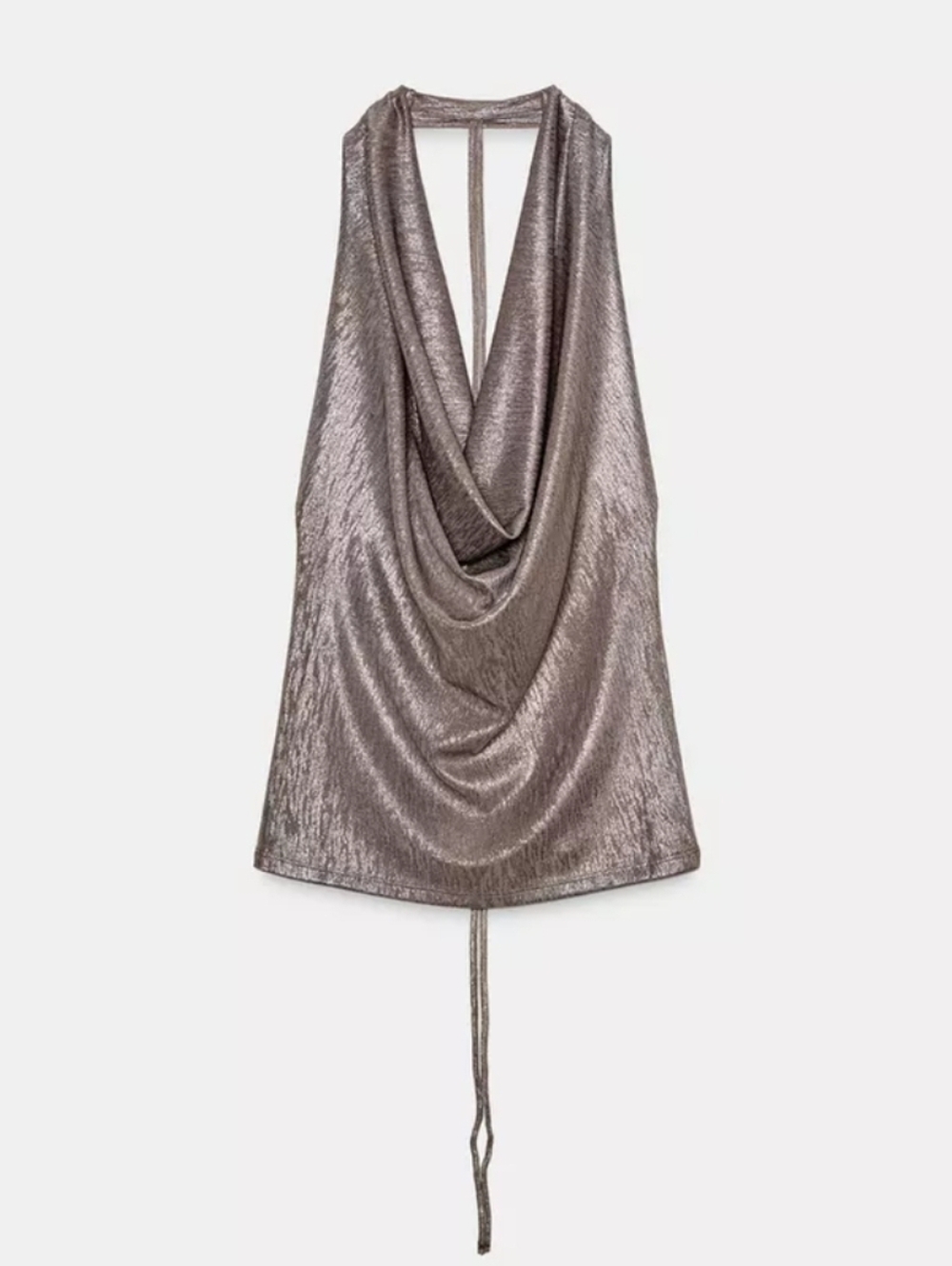 Zara Metallic Taupe Halter Draped Cowl Neck Top - Picture 8 of 8